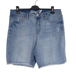 Seven7 Sunset Bermuda Denim Shorts Size 16 Light Wash Frayed Hem Stretch Womens